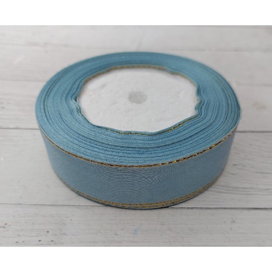 Лента атласная с люрексом (серебро) 25 мм*25 ярдов цв. голубой, цена за 5 м